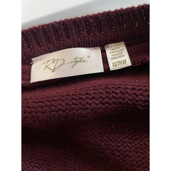 RD STYLE wine color, cable knit sweater, Cotton/ Acrylic blend , Size XS - Picture 3 of 7